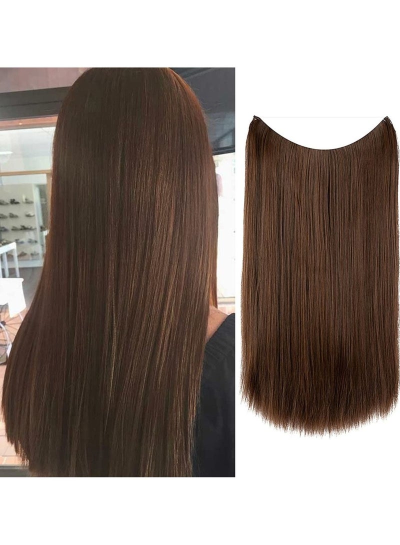 Estelle Hair Extensions Light Brown Short 14Inch 3.6 Oz Wavy Curly Synthetic Hairpiece Adjustable Transparent Wire Headband No Clip for Women Heat Resistant Fiber  - Image 1