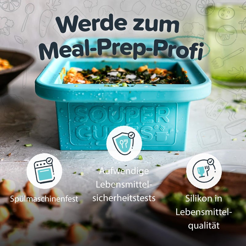 Souper Cubes Silicone Freezer Molds Gift Set with 2 Tbsp, 1/2, 1, and 2 Cup Silicone Freezer Trays With Lids - Meal Prep and Kitchen Essentials Bundle - Aqua - Image 3