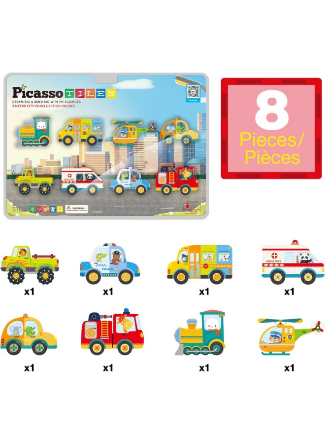 PicassoTiles Picasso Magnetic Block Metro City Vehicles 8-pieces - Image 3