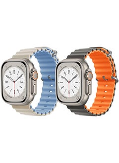 Silicone Ocean Band Strap for Apple Watch Ultra 8 49mm Beige/Sky Blue Double Side Strap with Gray/Orange Double Side Strap Set of 2