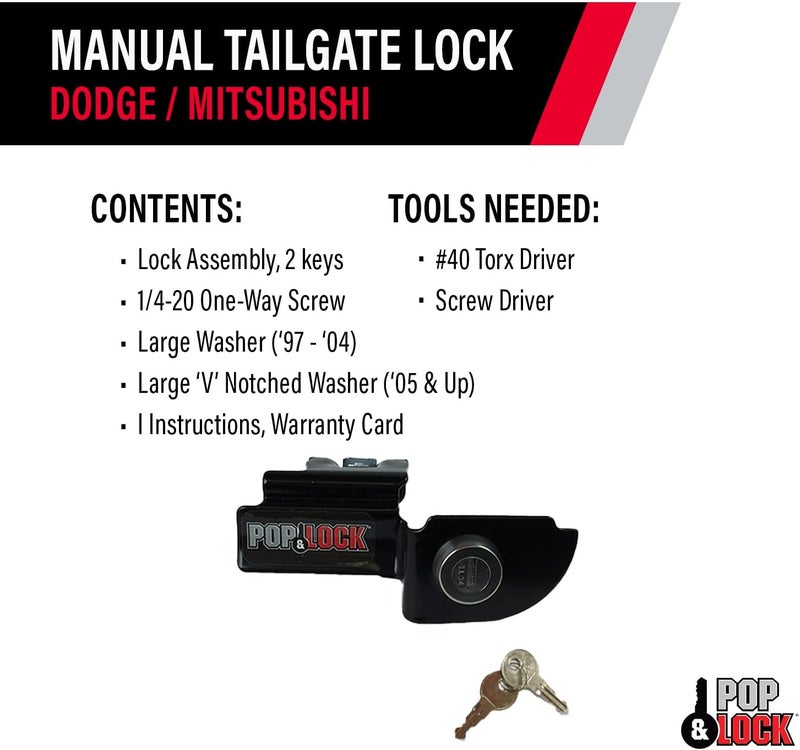 Pop & Lock PL3600 Black Manual Tailgate Lock for Mitsubishi Raider/Dodge - Image 5