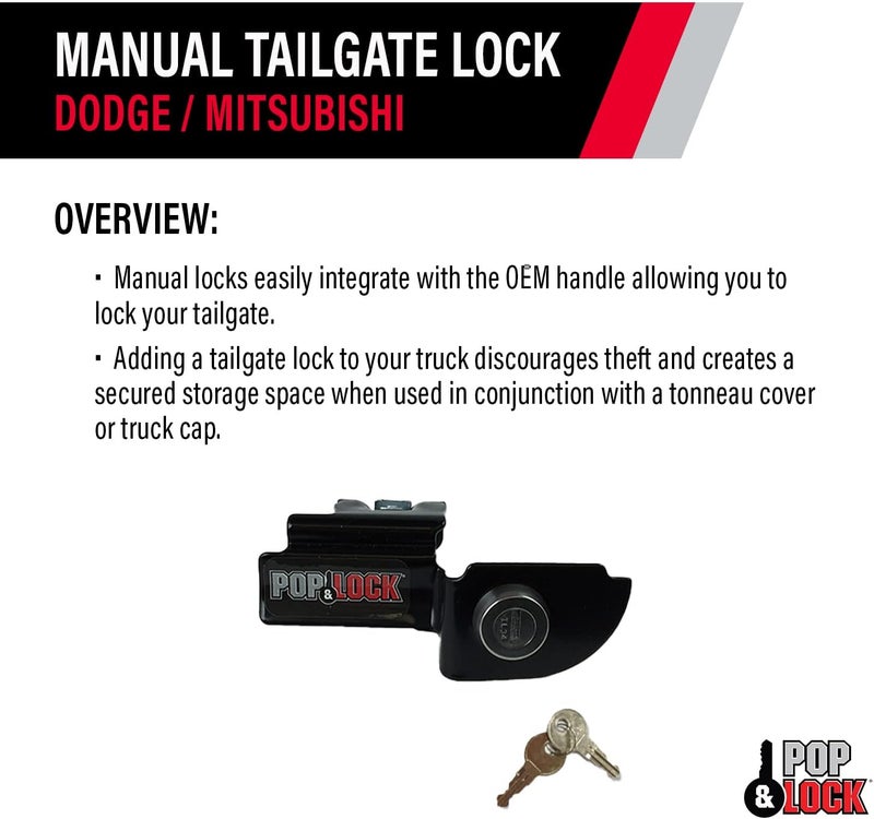 Pop & Lock PL3600 Black Manual Tailgate Lock for Mitsubishi Raider/Dodge - Image 4