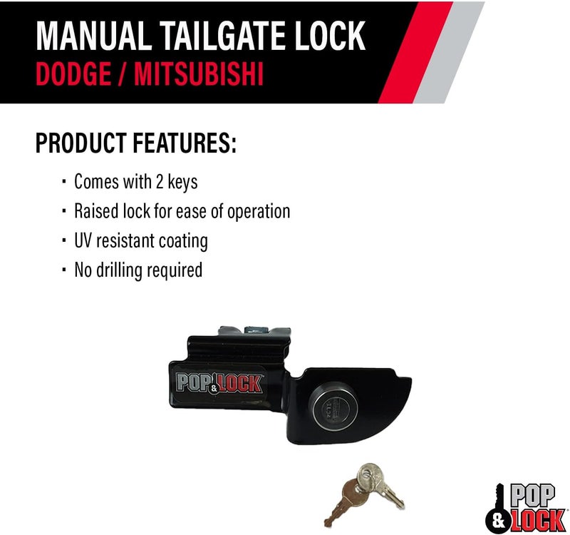 Pop & Lock PL3600 Black Manual Tailgate Lock for Mitsubishi Raider/Dodge - Image 3