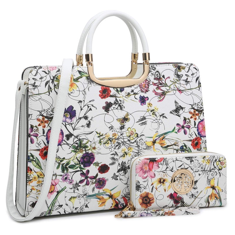 DASEIN Womens Handbag Top Handle Shoulder Bag Tote Satchel Purse Work Bag with Matching Wallet (5-White Floral) - Image 1