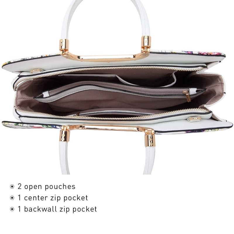 DASEIN Womens Handbag Top Handle Shoulder Bag Tote Satchel Purse Work Bag with Matching Wallet (5-White Floral) - Image 4
