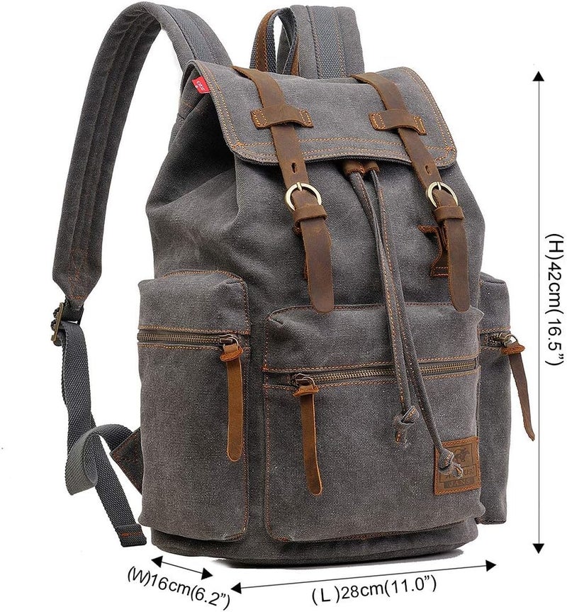 AUGUR High Capacity Canvas Vintage Backpack - for Camping Hiking Travel 12-17" Laptop - Image 2