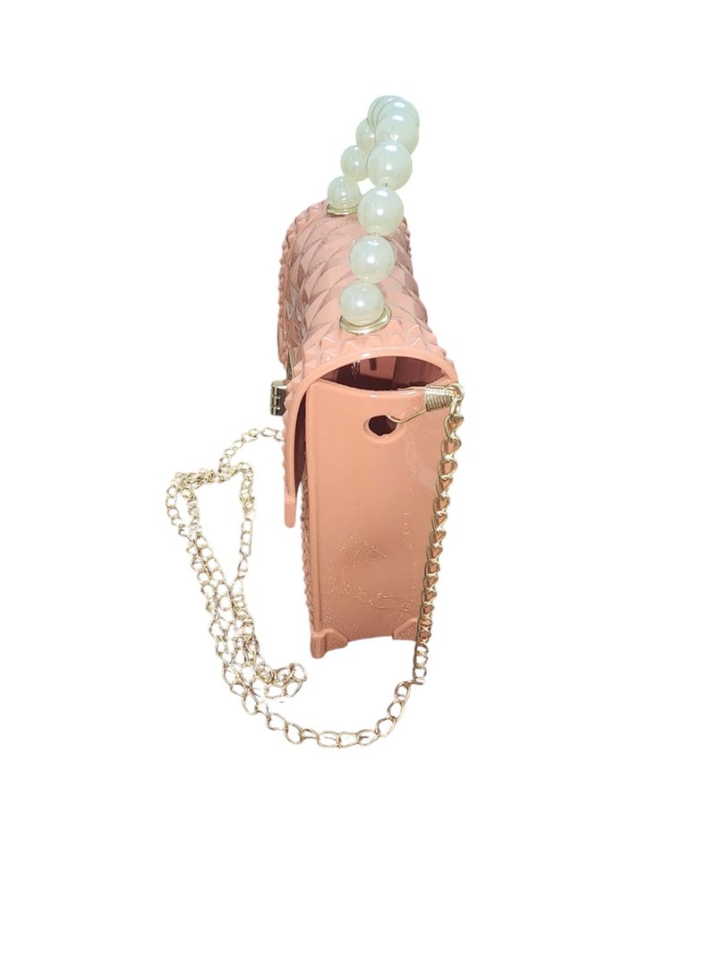 Mini Acrylic Handbag with Pearl Handle and Golden Crossbody Chain – Elegant Party Purse - Image 3