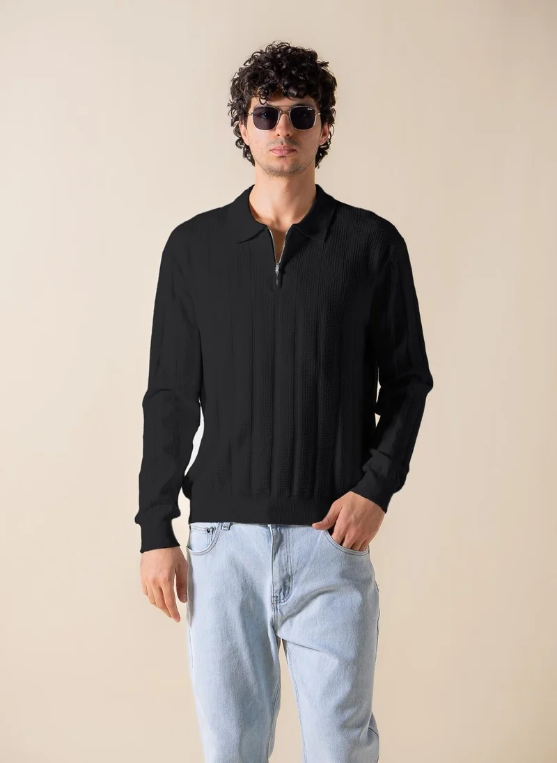 SHAPES ZIPPER DETAIL POLO SHIRT