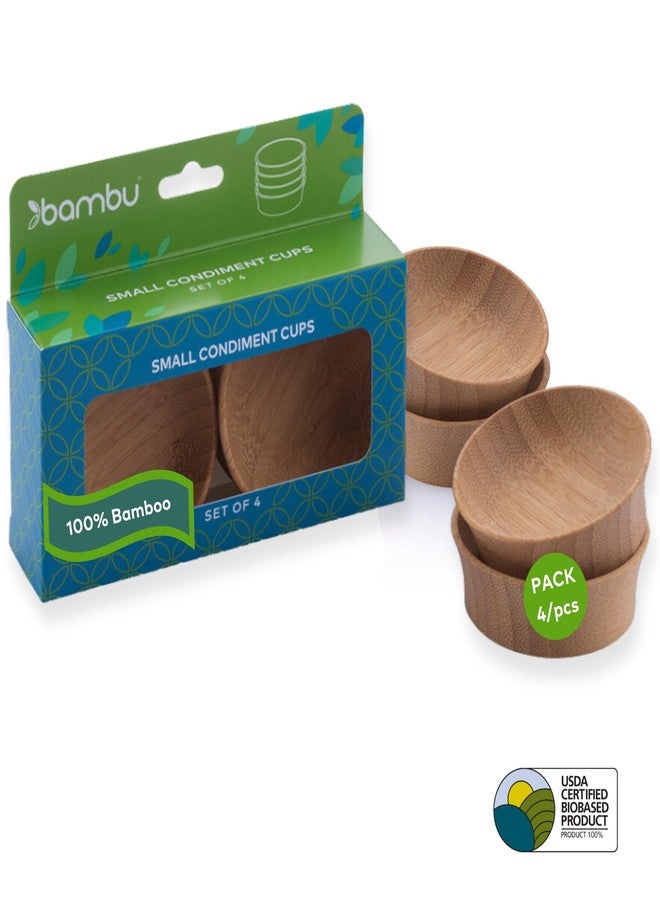 Bambu Pack of 4 - Small Reusable Bamboo Condiment Cups, Natural Wood and Food-Safe Finish, Eco Friendly Dish Alternative, Compostable Cups - Image 1