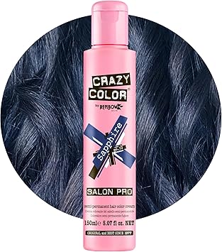 Crazy Color Sapphire SemiPermanent Hair Dye Highly Pigmented Deep Blue Conditioning Oil Nourishing Vegan Formula No Bleach or Ammonia Limited Edition 150ml Size - Image 1