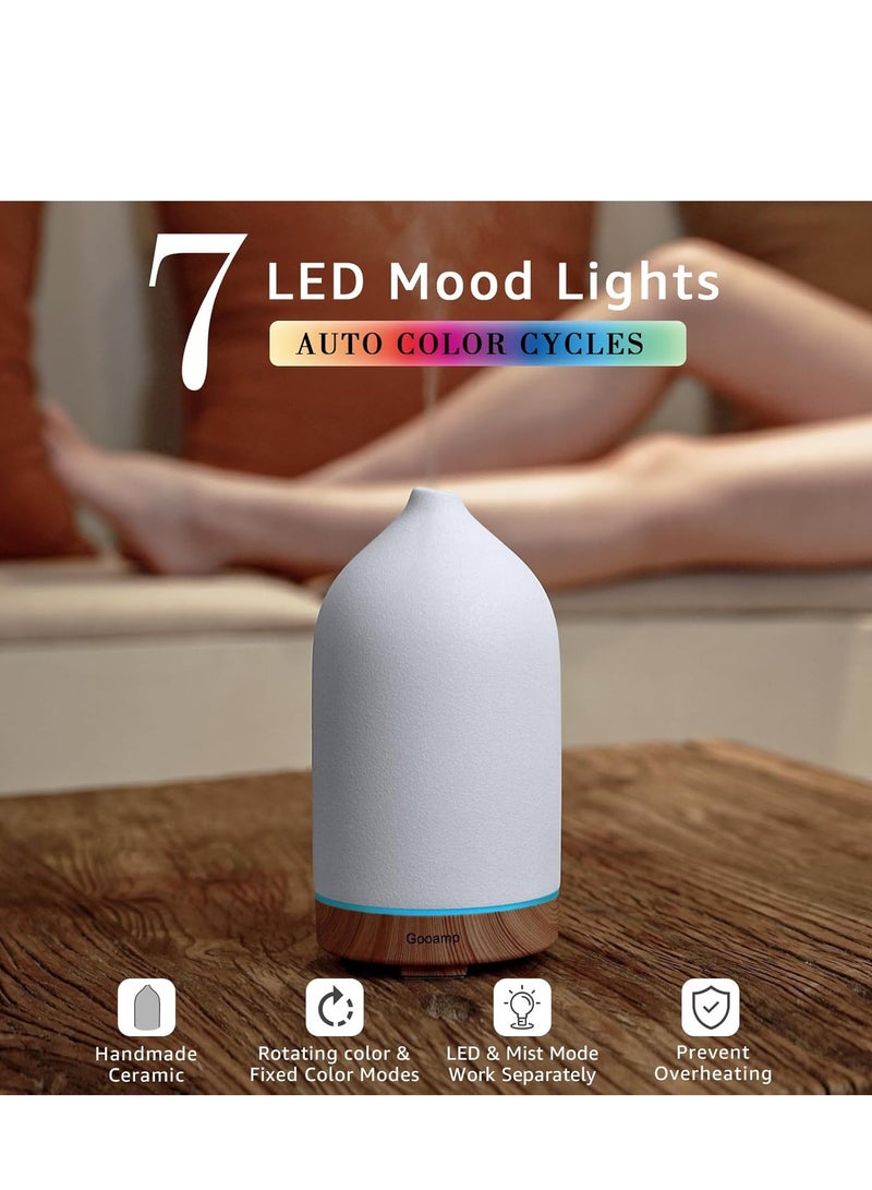 Gooamp 120ML Ceramic Essential Oil Diffuser Ultrasonic Aromatherapy Diffuser with Wood Grain Base, 7-Color LED Lights Auto Shut-Off, Humidifier for Home & Office, Air Diffuser for Relaxation - Image 2