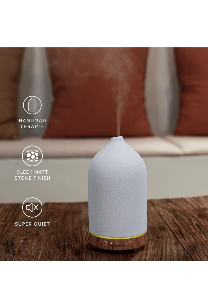 Gooamp 120ML Ceramic Essential Oil Diffuser Ultrasonic Aromatherapy Diffuser with Wood Grain Base, 7-Color LED Lights Auto Shut-Off, Humidifier for Home & Office, Air Diffuser for Relaxation - Image 3