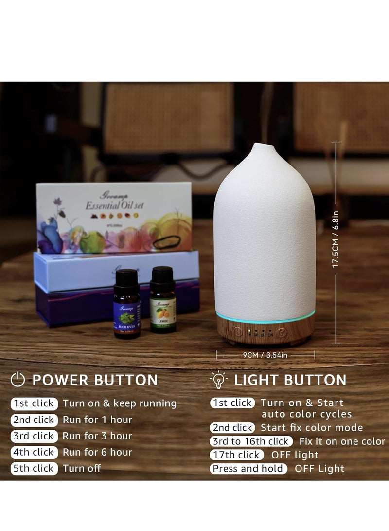 Gooamp 120ML Ceramic Essential Oil Diffuser Ultrasonic Aromatherapy Diffuser with Wood Grain Base, 7-Color LED Lights Auto Shut-Off, Humidifier for Home & Office, Air Diffuser for Relaxation - Image 5
