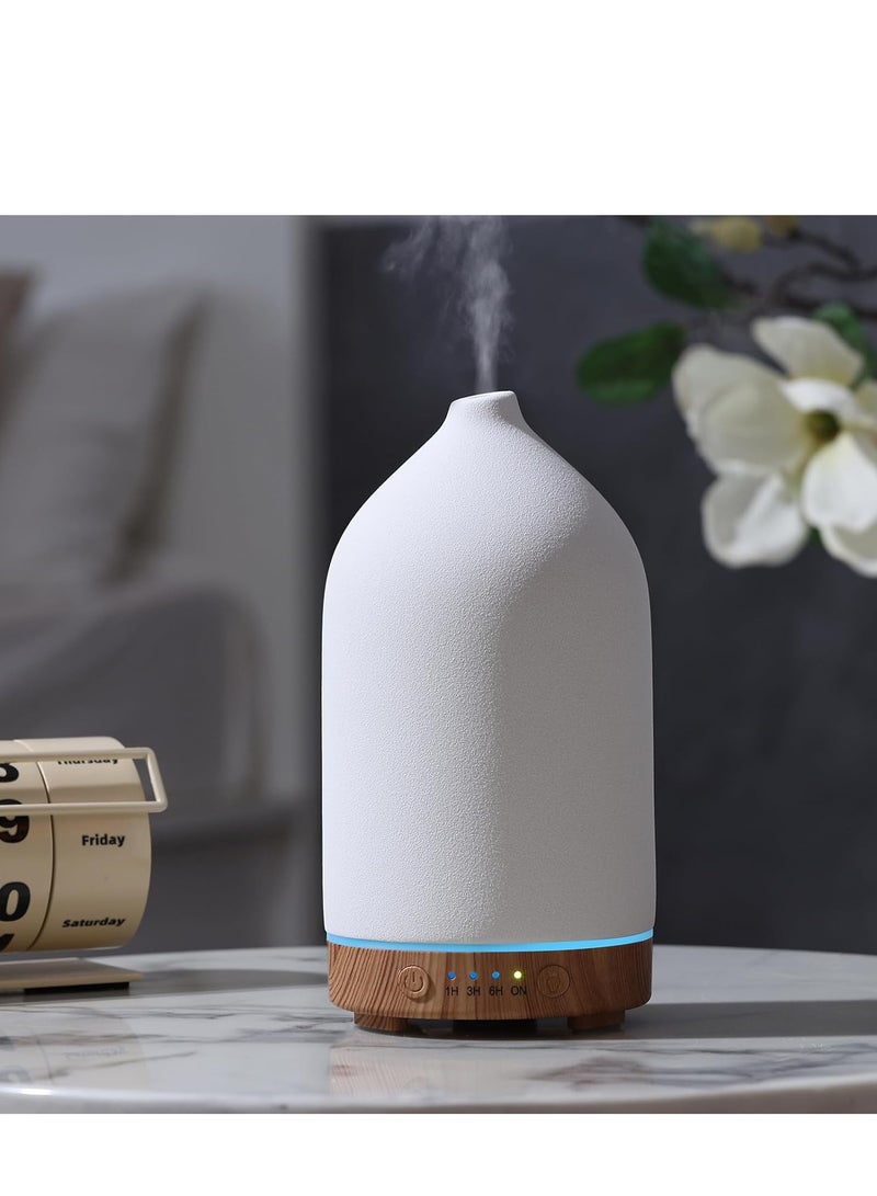Gooamp 120ML Ceramic Essential Oil Diffuser Ultrasonic Aromatherapy Diffuser with Wood Grain Base, 7-Color LED Lights Auto Shut-Off, Humidifier for Home & Office, Air Diffuser for Relaxation - Image 1