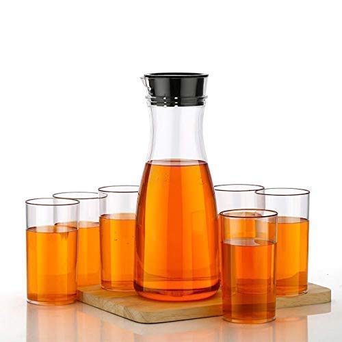 Dweezhet Unbreakable 1 Water Juice Jug and 6 Pieces Glass Combo Set for Dining Table Jug Glass Set Food Grade Material Jug Glass Set 1 Liter Jug 300ml Glass Multicolor - Image 1