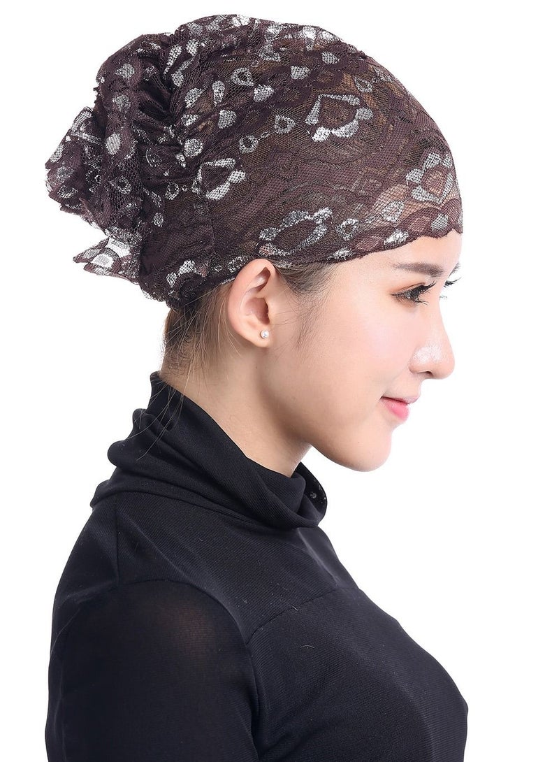 Loquat Women's Shiny Lace Hijab Inner Cap Brown  - Image 1