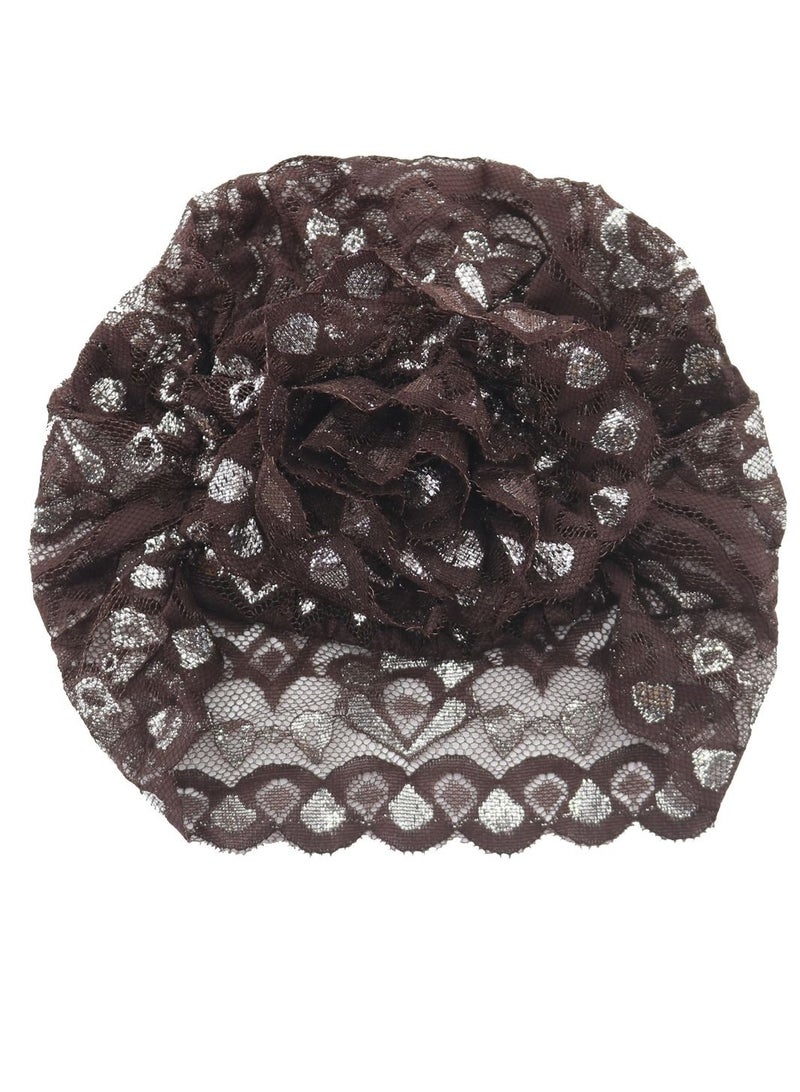 Loquat Women's Shiny Lace Hijab Inner Cap Brown  - Image 3