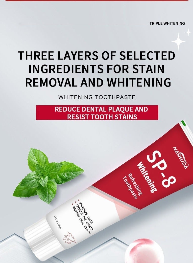 SP معجون أسنان تبييض SP-8 عبوة 3، معجون أسنان بروبيوتيك SP-8 المشرق، معجون أسنان للعناية العميقة 100غ*3 - Image 5