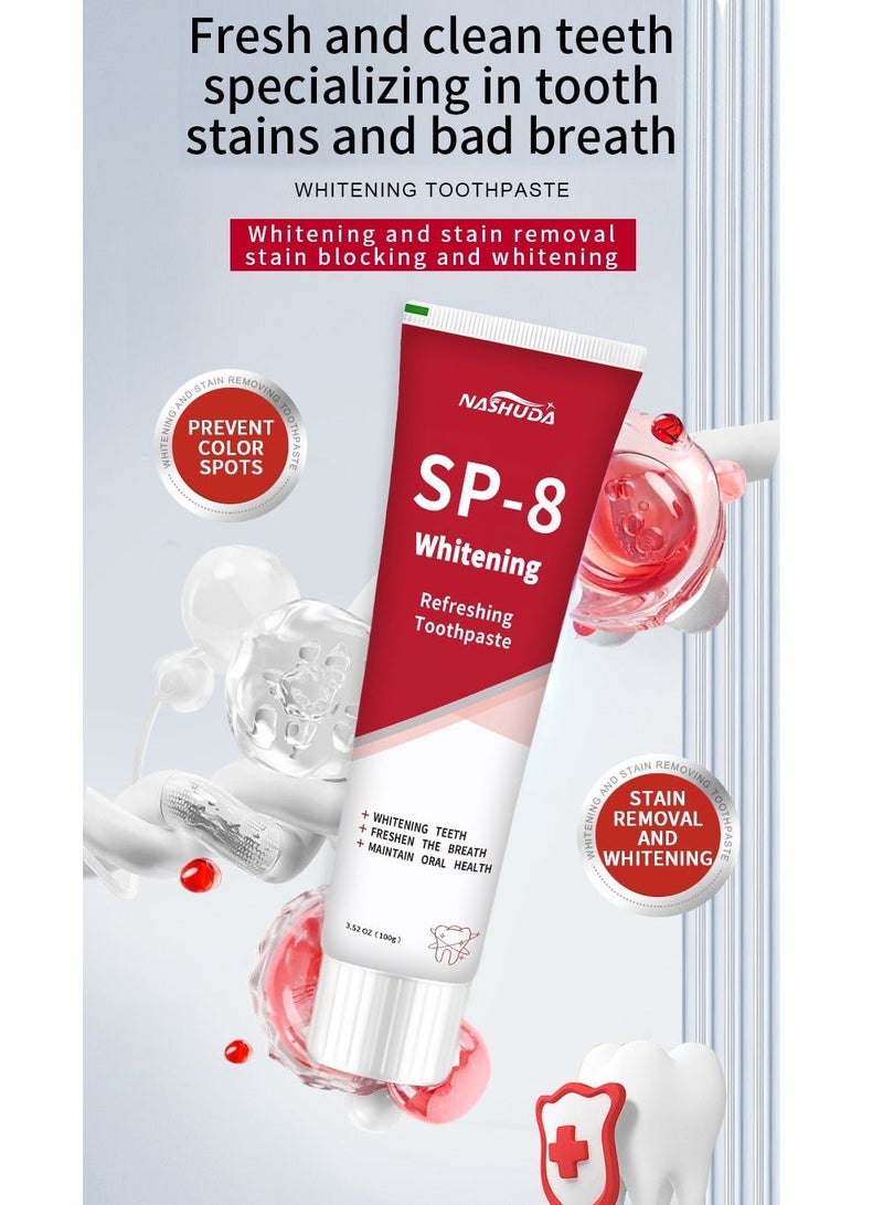 SP معجون أسنان تبييض SP-8 عبوة 3، معجون أسنان بروبيوتيك SP-8 المشرق، معجون أسنان للعناية العميقة 100غ*3 - Image 3