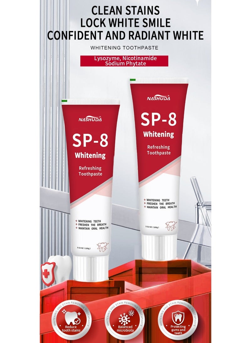 SP معجون أسنان تبييض SP-8 عبوة 3، معجون أسنان بروبيوتيك SP-8 المشرق، معجون أسنان للعناية العميقة 100غ*3 - Image 2