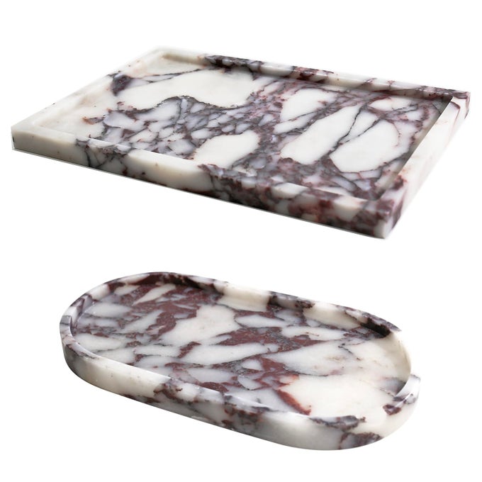 REAL LUXURIOUS NATURAL MARBLE VANITY TRAY GENUINE MARBLE STORAGE TRAY FOR HOME DECOR STONE TRAY FOR BATHROOMKITCHENVANITYDRESSER NONRESINNONCERAMICVIOLA OVAL SET