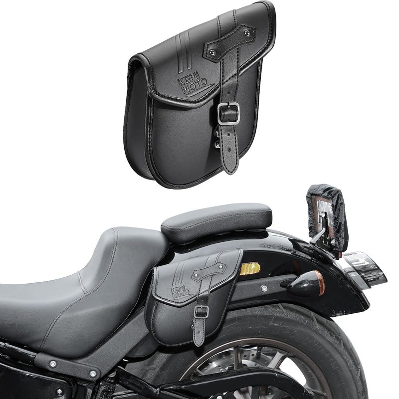 KEMIMOTO Mini Motorcycle Side Bag 2.5L Rhombus PU Leather Motorcycle Small Saddlebag Compatible with Cruiser Sportster 883 1200 Softail Vulcan Rebel - Image 1