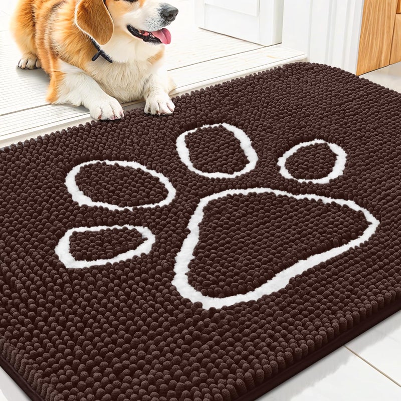 smiry Dog Door Mat for Muddy Paws, Absorbent Dirt Trapper Non-Slip Washable Mat, Quick Dry Chenille, Mud Mat for Dogs, Entry Indoor Door Mat for Inside Floor (30x20 Inches, Brown) - Image 1