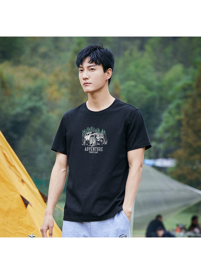 Pure Cotton Outdoor Mountain Style】loose Youth Minimalist Short Sleeve Top Sporty Casual Round Neck T-shirt - Image 5