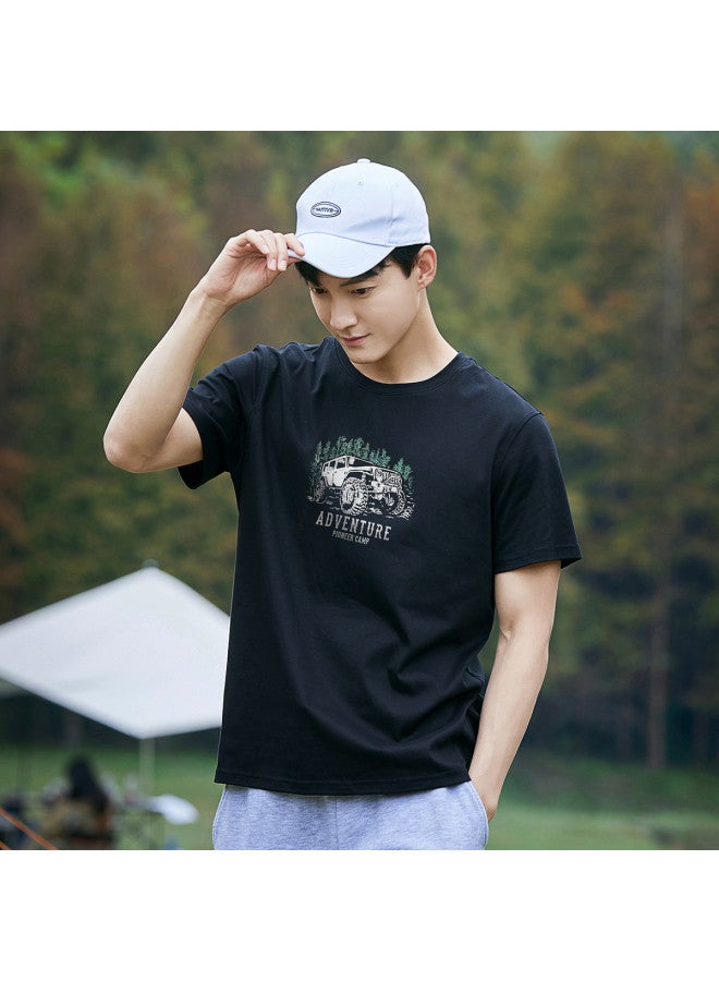 Pure Cotton Outdoor Mountain Style】loose Youth Minimalist Short Sleeve Top Sporty Casual Round Neck T-shirt - Image 2