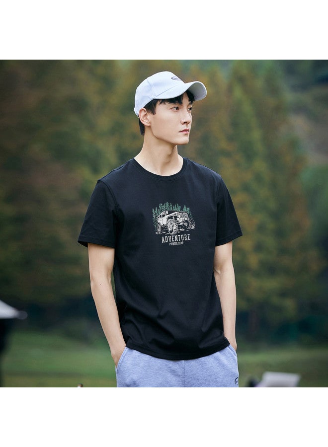 Pure Cotton Outdoor Mountain Style】loose Youth Minimalist Short Sleeve Top Sporty Casual Round Neck T-shirt - Image 3