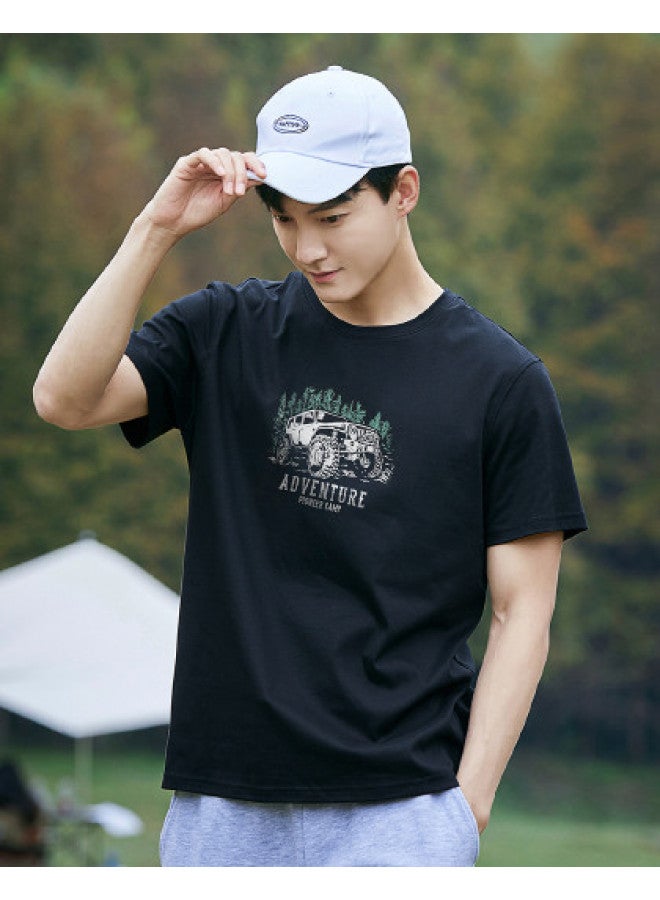 Pure Cotton Outdoor Mountain Style】loose Youth Minimalist Short Sleeve Top Sporty Casual Round Neck T-shirt - Image 1