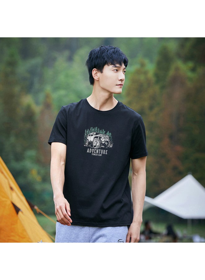 Pure Cotton Outdoor Mountain Style】loose Youth Minimalist Short Sleeve Top Sporty Casual Round Neck T-shirt - Image 4
