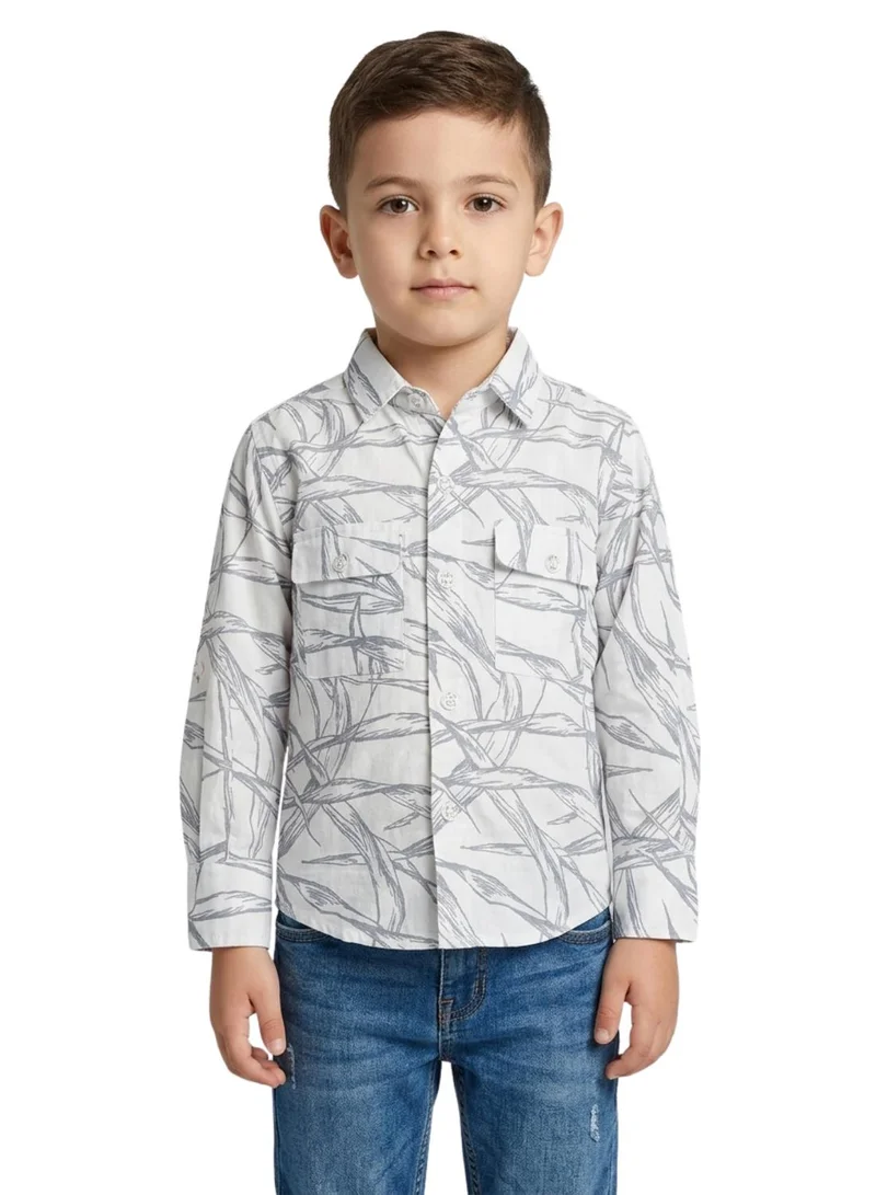 babyqlo Boys Grey Leaf Printed Casual Shirt
