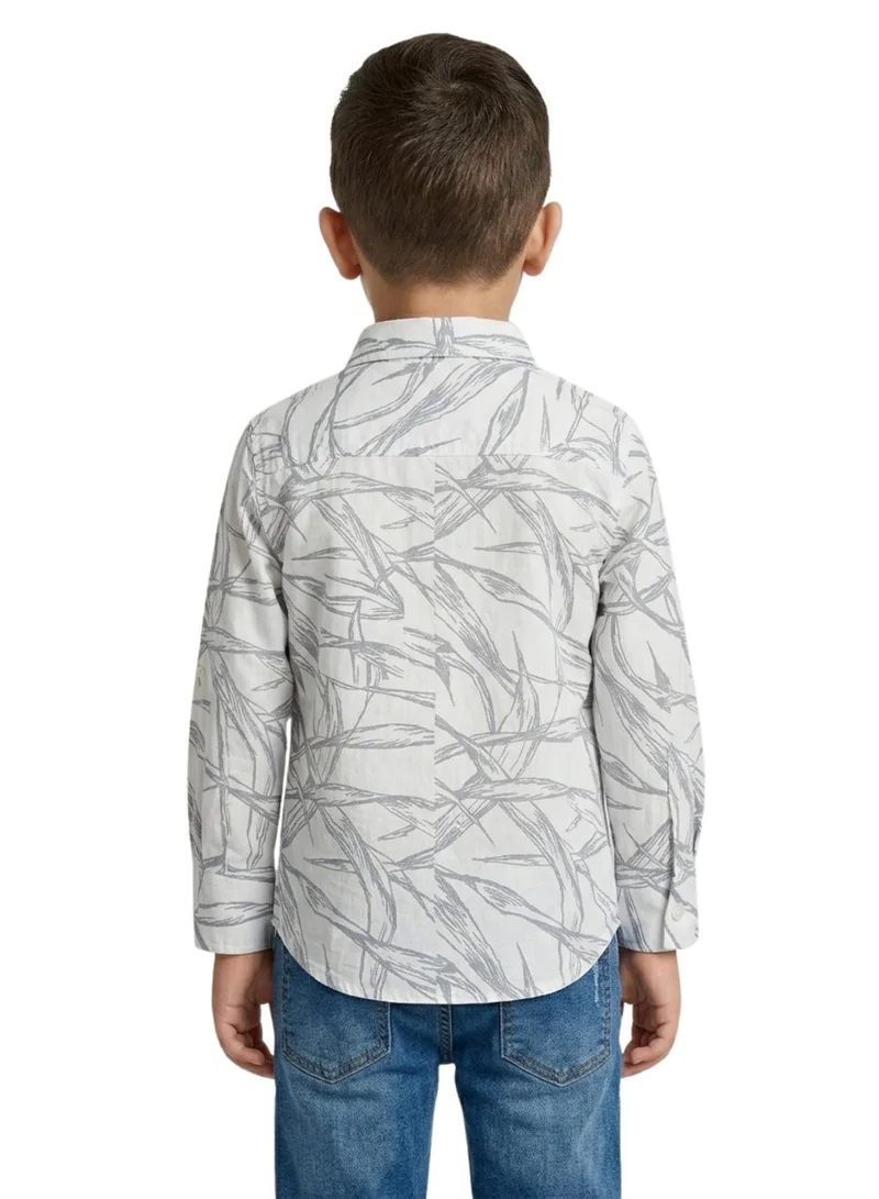 babyqlo Boys Grey Leaf Printed Casual Shirt