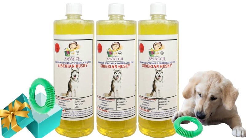swacch Shampoo | Puppy Safe Shampoo | Siberian Husky Dog Shampoo 1 Litre Pack of 3 Lemon + | O PVC Ring Rubber Chew Toy | Teething Chew Toy I Dental Teething I Durable I Combo Pack - Image 1