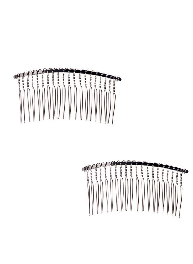 Ruwado 2 Pcs Wedding Veil Hair Side Comb Metal Black Twist Wire Curved Classic French Styling 20 Teeth Hair Pin Clamp For Fine Hair Women Girl Diy Bridal Hair Accessories (Silver) - Image 2