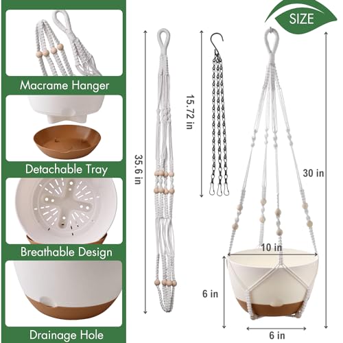 TIMOSUKI 10 Inch Hanging Planters for Indoor Plants,Set of 2 Hanging Pots for Plants with Self-Watering, Outdoor Hanging Plant Pot with Drainage and 2 Kinds of Baskets Hangers for Home Decor and Garden - Image 4