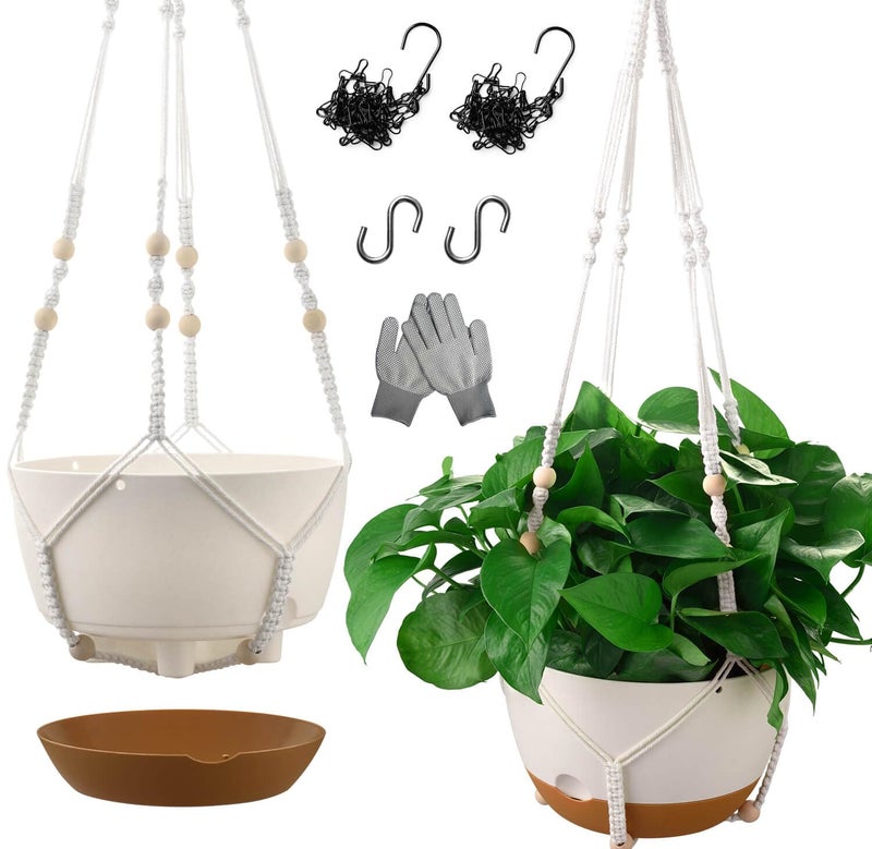 TIMOSUKI 10 Inch Hanging Planters for Indoor Plants,Set of 2 Hanging Pots for Plants with Self-Watering, Outdoor Hanging Plant Pot with Drainage and 2 Kinds of Baskets Hangers for Home Decor and Garden - Image 1