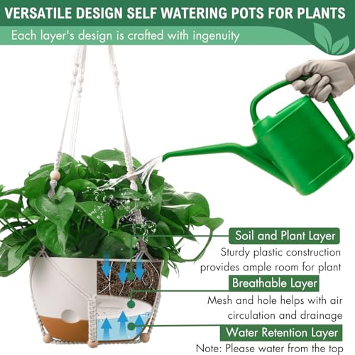 TIMOSUKI 10 Inch Hanging Planters for Indoor Plants,Set of 2 Hanging Pots for Plants with Self-Watering, Outdoor Hanging Plant Pot with Drainage and 2 Kinds of Baskets Hangers for Home Decor and Garden - Image 5
