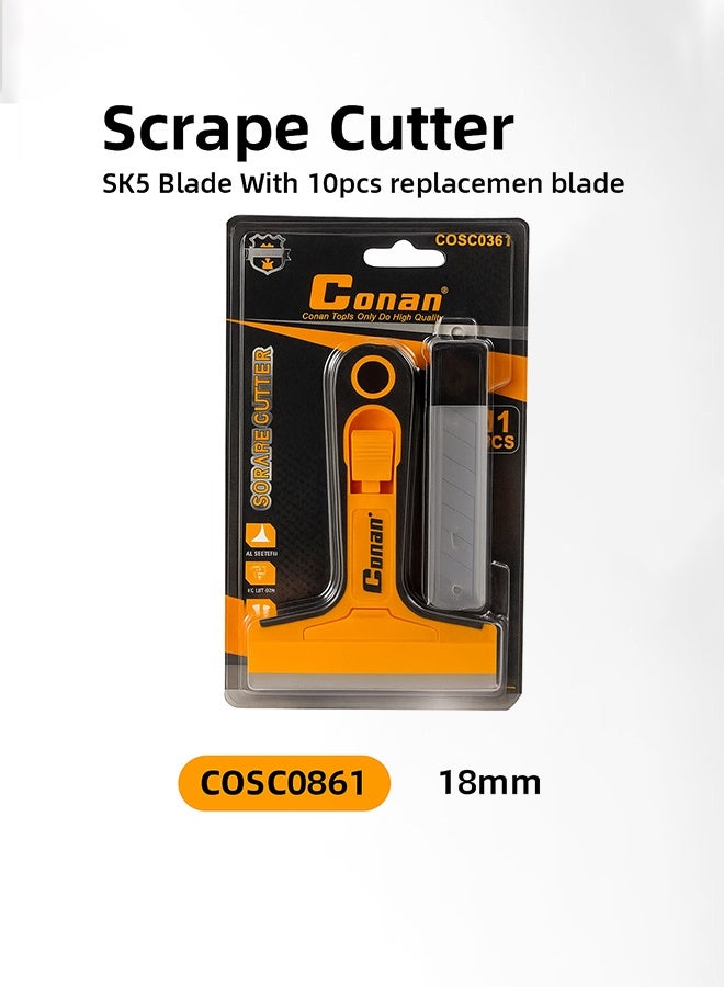CONAN Scrape Cutter with 10 Replacement SK5 Blades – 18mm Cleaning Knife - Image 1