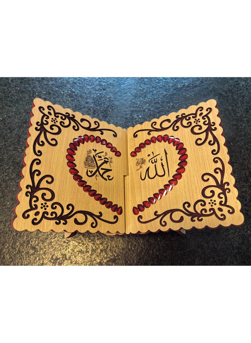 Fianser Luxury Wooden Quran Stand with Red Beads Inlay – Carved Square Rehal – Elegant Foldable Holder for Holy Book, Ideal Eid Gift - Image 2