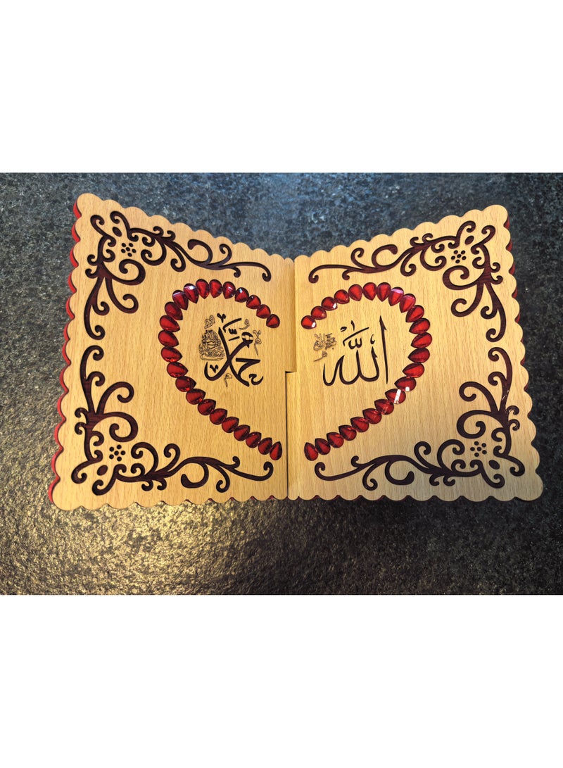Fianser Luxury Wooden Quran Stand with Red Beads Inlay – Carved Square Rehal – Elegant Foldable Holder for Holy Book, Ideal Eid Gift - Image 4