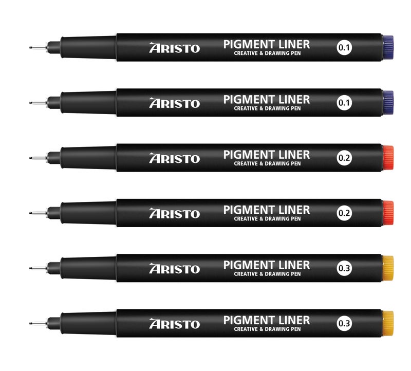 Aristo Precision Pigment Liners Fineliner Set 3 Fine Tip Drawing Pens for Artists 2 EachWaterproof Archival Black Ink Ideal for Illustrations Sketching Technical Drawing - Image 1
