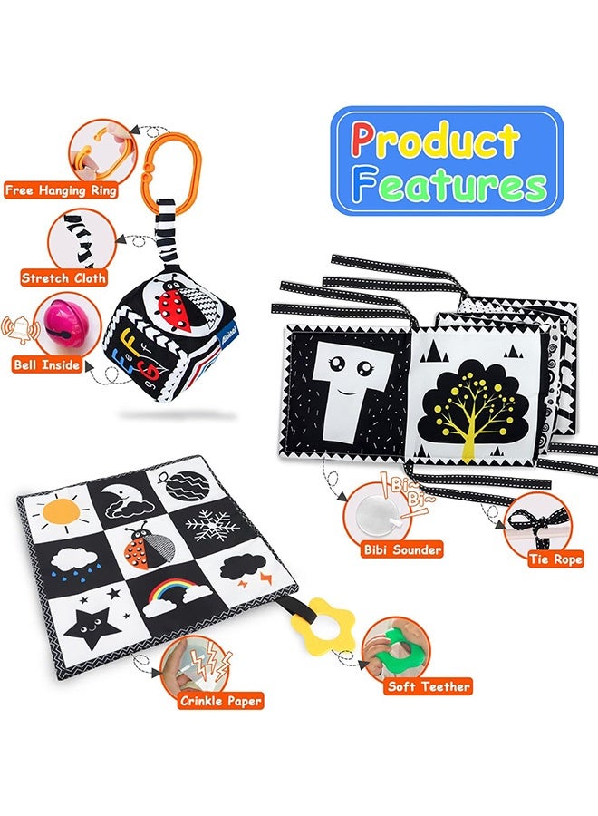 جُودِيَّة ​ ٣ قطع ألعاب أطفال تباين عالي أسود وأبيض ٠-٣ أشهر لحديثي الولادة، ألعاب مونتيسوري للأطفال كتاب حسي ناعم للتعليم المبكر، ألعاب وقت بطن الرضيع ٠ ٦ ٩ أشهر هدايا أطفال. - Image 3