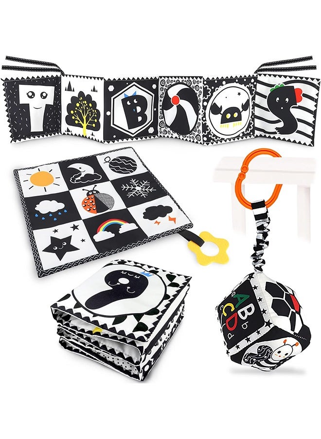 جُودِيَّة ​ ٣ قطع ألعاب أطفال تباين عالي أسود وأبيض ٠-٣ أشهر لحديثي الولادة، ألعاب مونتيسوري للأطفال كتاب حسي ناعم للتعليم المبكر، ألعاب وقت بطن الرضيع ٠ ٦ ٩ أشهر هدايا أطفال. - Image 1