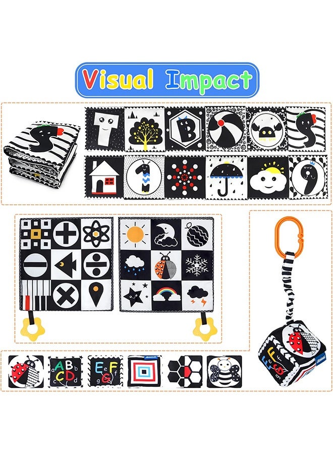 جُودِيَّة ​ ٣ قطع ألعاب أطفال تباين عالي أسود وأبيض ٠-٣ أشهر لحديثي الولادة، ألعاب مونتيسوري للأطفال كتاب حسي ناعم للتعليم المبكر، ألعاب وقت بطن الرضيع ٠ ٦ ٩ أشهر هدايا أطفال. - Image 2