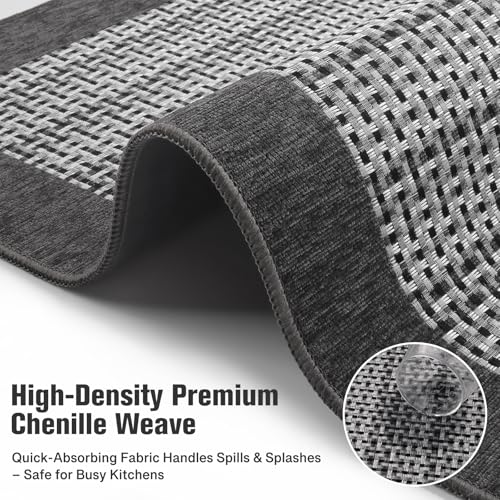 StepRite Kitchen Mats for Floor, Non-Slip Kitchen Rugs Set of 2 PCS, Super Absorbent Washable Kitchen Mats with Rubber Backing, Runner Mats for Front of Sink (20"x32"+20"x47" Grey) - Image 3