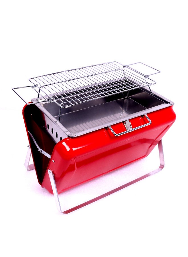 Sahare Portable Outdoor Barbecue Charcoal Grill Red/Silver - Image 1
