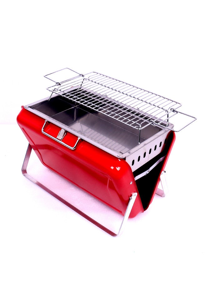 Sahare Portable Outdoor Barbecue Charcoal Grill Red/Silver - Image 2