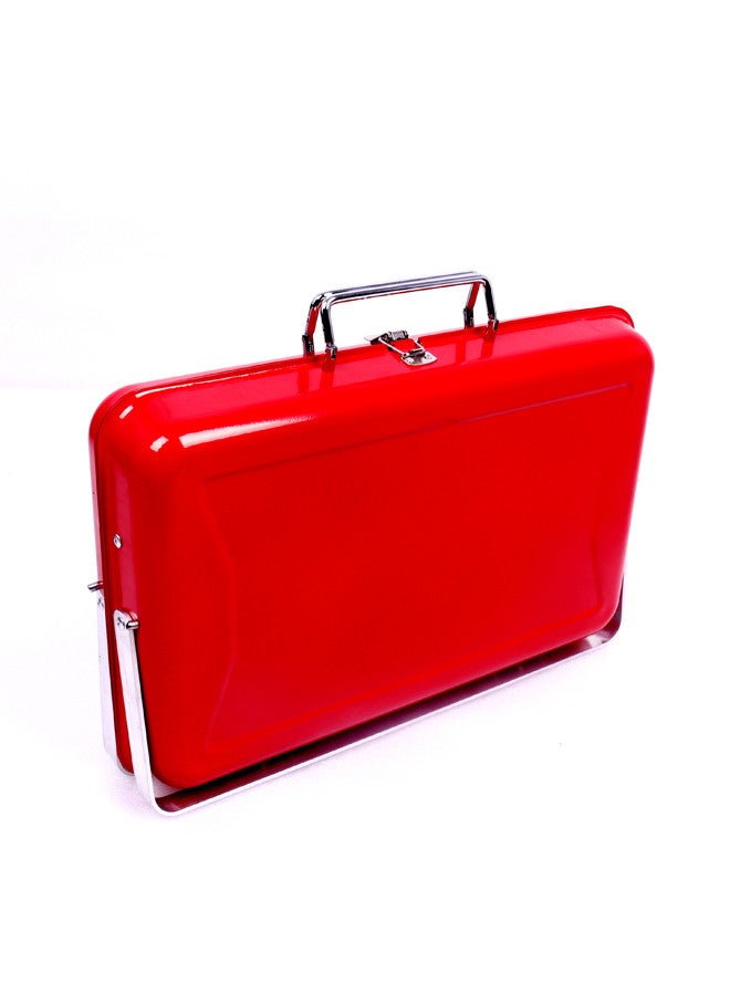 Sahare Portable Outdoor Barbecue Charcoal Grill Red/Silver - Image 3
